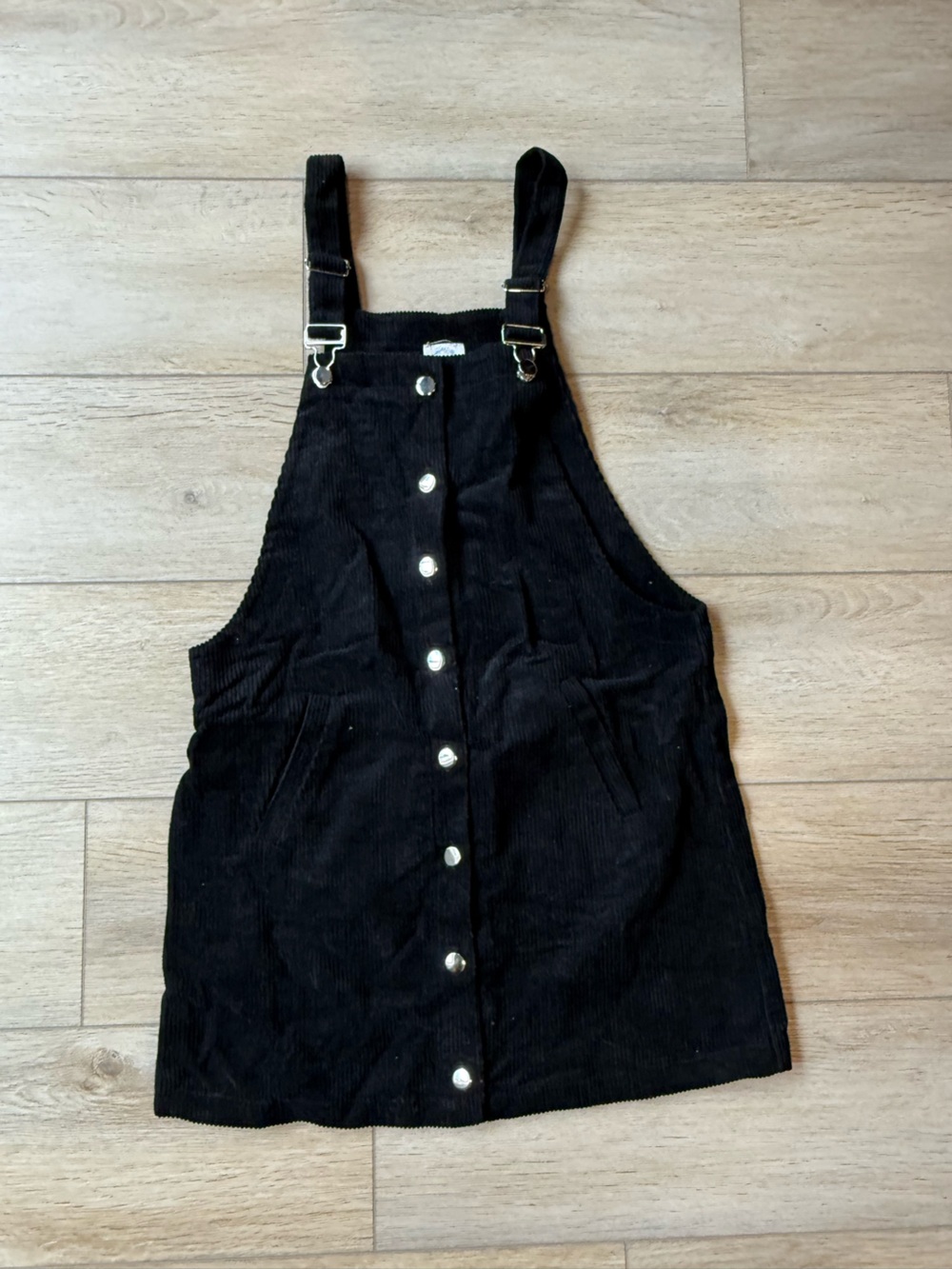 Blue Rain Black Corduroy Pinafore Dress with Buckle Straps